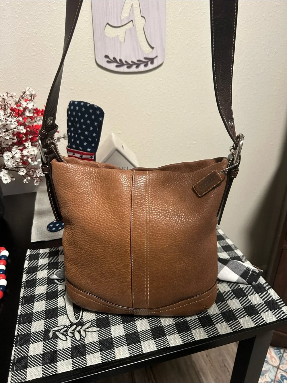 Coach❤️Legacy Camel Pebbled Leather Convertible Bag with Dark Strap F10941